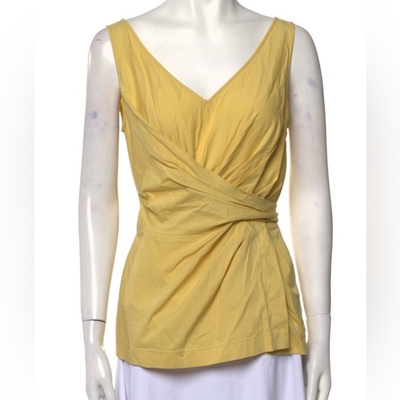 Escada Tops - Escada Women's Size 34 Sleeveless Tie Front Wrap Blouse Cotton Blend Peridot Bow